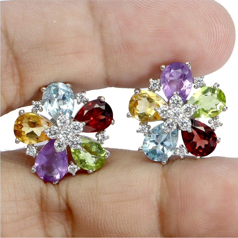 Sold!!  Multicolor Natural Tourmaline Gemstones in 925 Sterling Silver Earrings